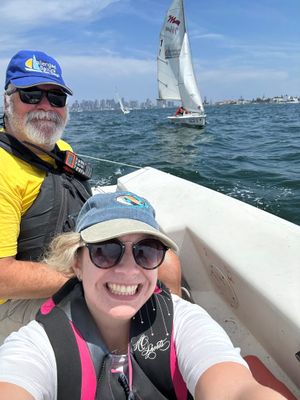 Selfie on the boat with companion and sailor